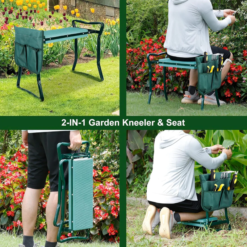 2-in-1 Foldable Garden Kneeler and Seat with Tool Bags