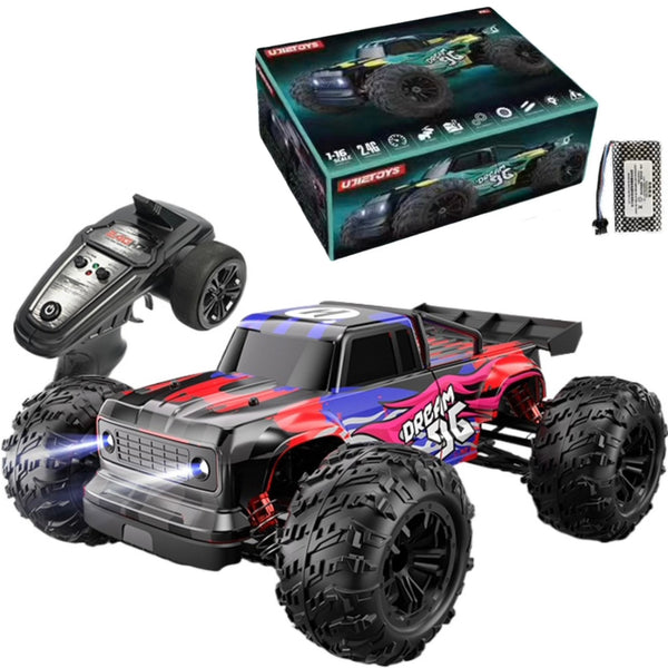1:16 RC Pickup Truck – 50+ MPH Brushed 4WD Off-Road Car, Waterproof ESC, Ready to Run, LED Lights, Beginner-Friendly RC for Adults & Teens