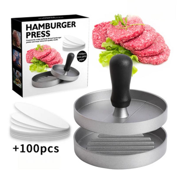 Aluminum Burger Press – Non-Stick Patty Maker with 100 Wax Papers (11.5 cm)