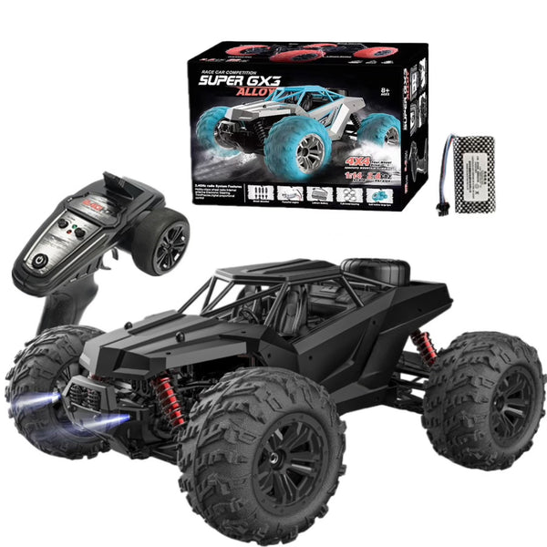 Coche RC 1:16 Black Warrior sin escobillas con caja y mando a distancia